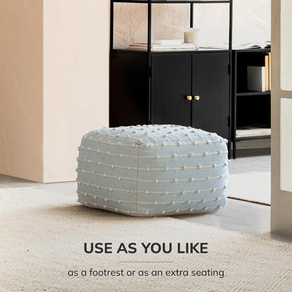 100% Handmade & Handcrafted Comfortable Home Décor Pouf Ottoman Footrest for Living Room, Bedroom, Nursery, Kidsroom, Patio Furniture - (22" X 22" X 16"- Teal,Ivory)