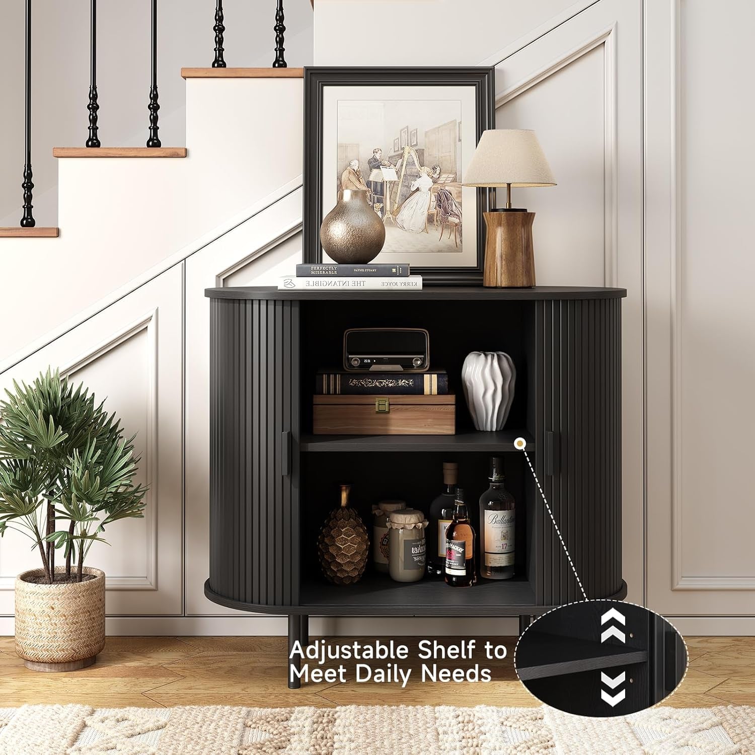31.5" Sideboard Buffet Cabinet with Storage, Storage Cabinet with Sliding Door & Adjustable Shelf, Modern Accent Coffee Bar Console Table for Kitchen, Entryway, Black