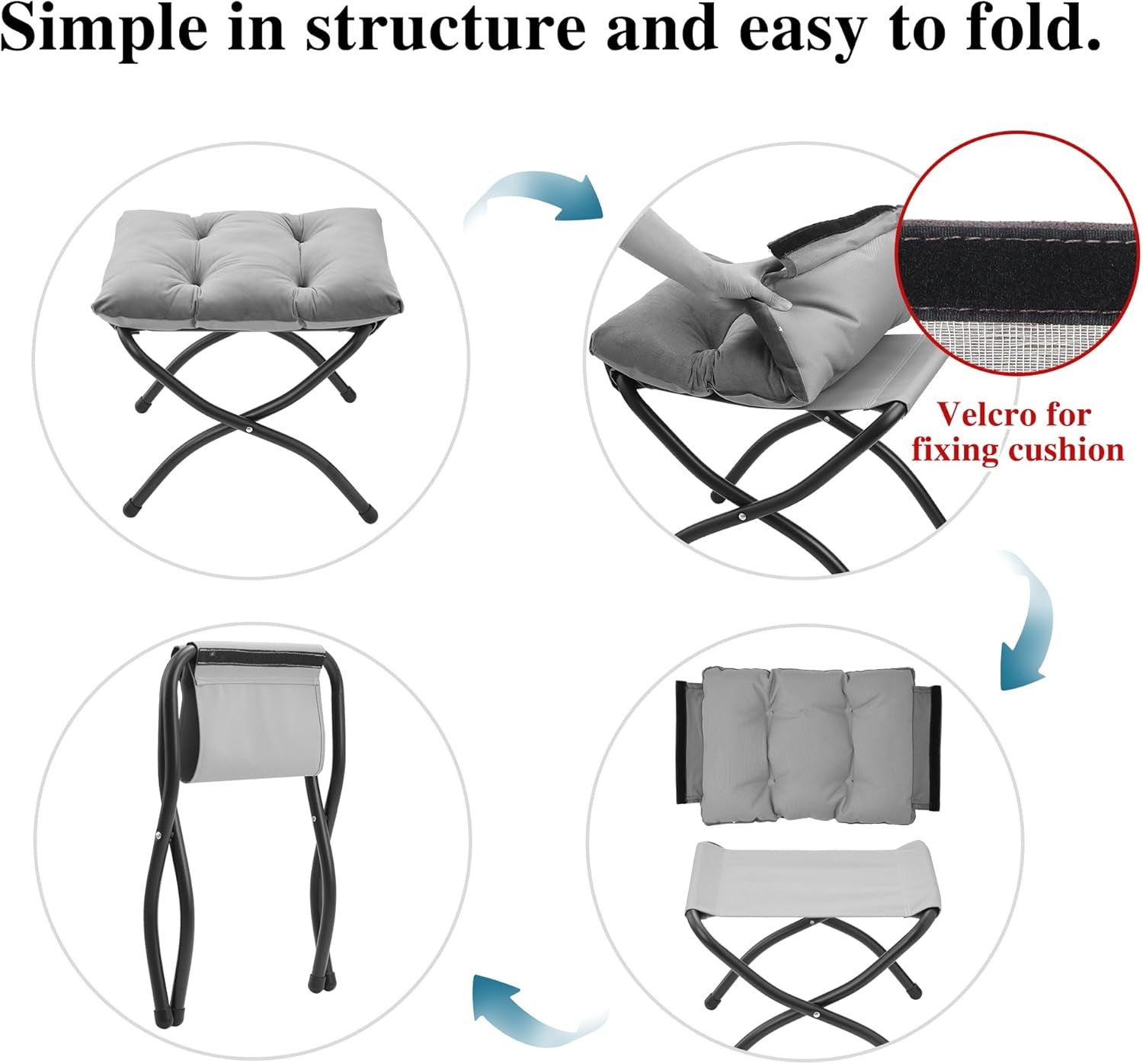 15"(H) Folding Ottoman, Foldable Footrest Stool, Portable Small Foot Stool for Couch, Collapsible Foot Rest Ottoman for Sofa, Accent Padded Ottomans for Living Room, Bedroom, Dark Grey