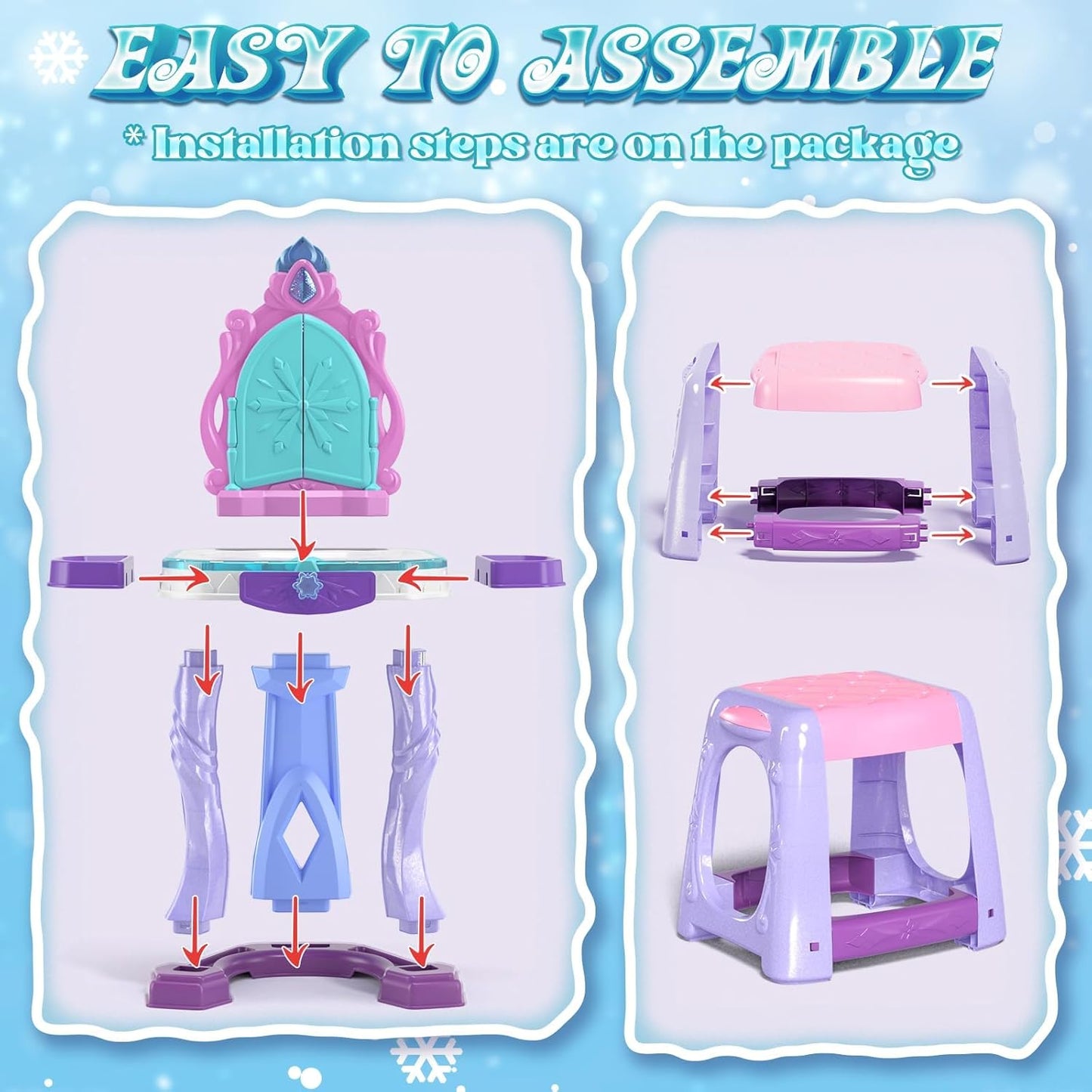 Kids Vanity Table and Chair Set, Girls Makeup Table with Mirror Stool Lights Music, Toddler Pretend Play Vanity Set for Princess Dress Up, Girl Toys Gifts for Age 3 4 5 Years Old