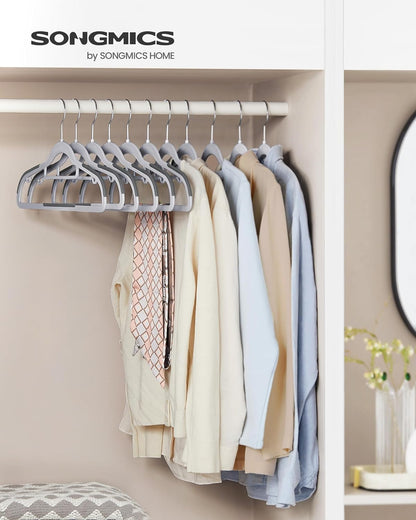 Pack of 30 Coat Hangers, Space-Saving Plastic Clothes Hangers, Non-Slip, 0.2 Inches Slim, 16.5 Inches Wide, 360° Swivel Silver Hook, Light and Dark Gray UCRP20G30