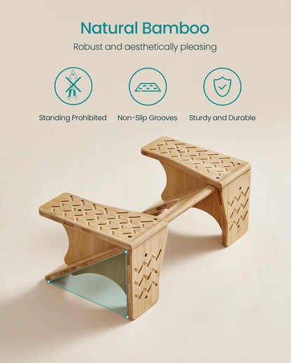 Bamboo Toilet Stool, Adjustable Poop Stool with Non-Slip Grooves, Height Convertible to 6.9 or 9.5 Inches, Squat Potty Stool for Bathroom, Space-Saving, Light Bamboo UBCB111N01