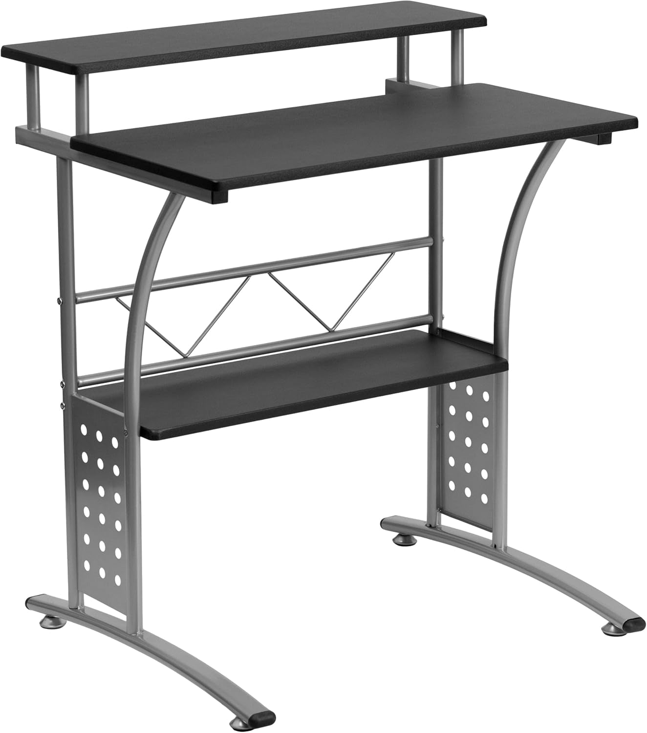 Clifton Modern Office Computer Desk with Top and Bottom Storage Shelves, Small Computer Desk for Home Office, 28"W, Black