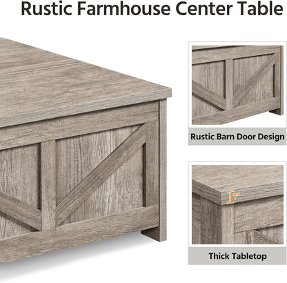 Lift Top Coffee Table, Square Farmhouse Coffee Table with Hidden Storage Compartment, Wood Center Table for Living Room, Home Office, Gray