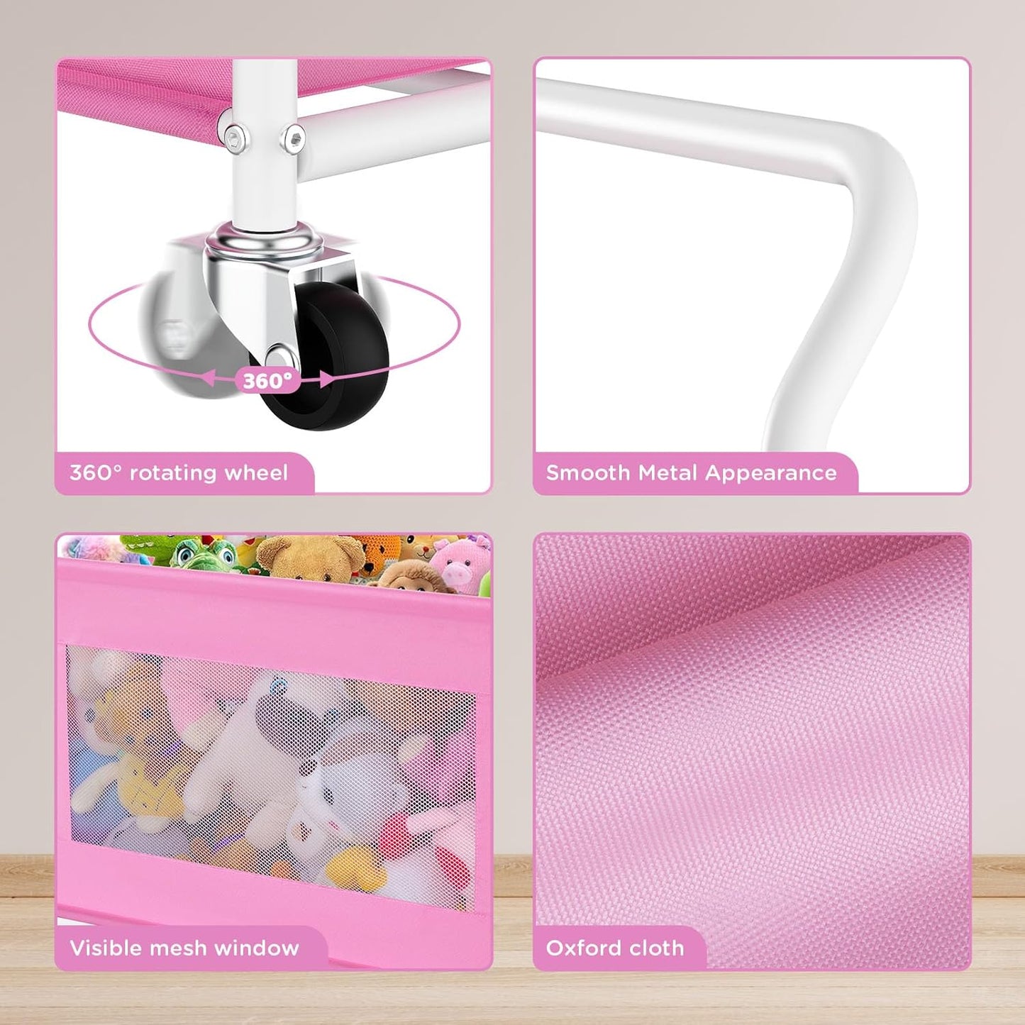 Extra Large Toy Box for Kids with 360° Rotating Wheels, Heavy Duty Toy Chest for Boys and Girls, Toy Storage Organizer for Kids, Toy Bins for Living Room, Nursery, Bedroom (Pink)