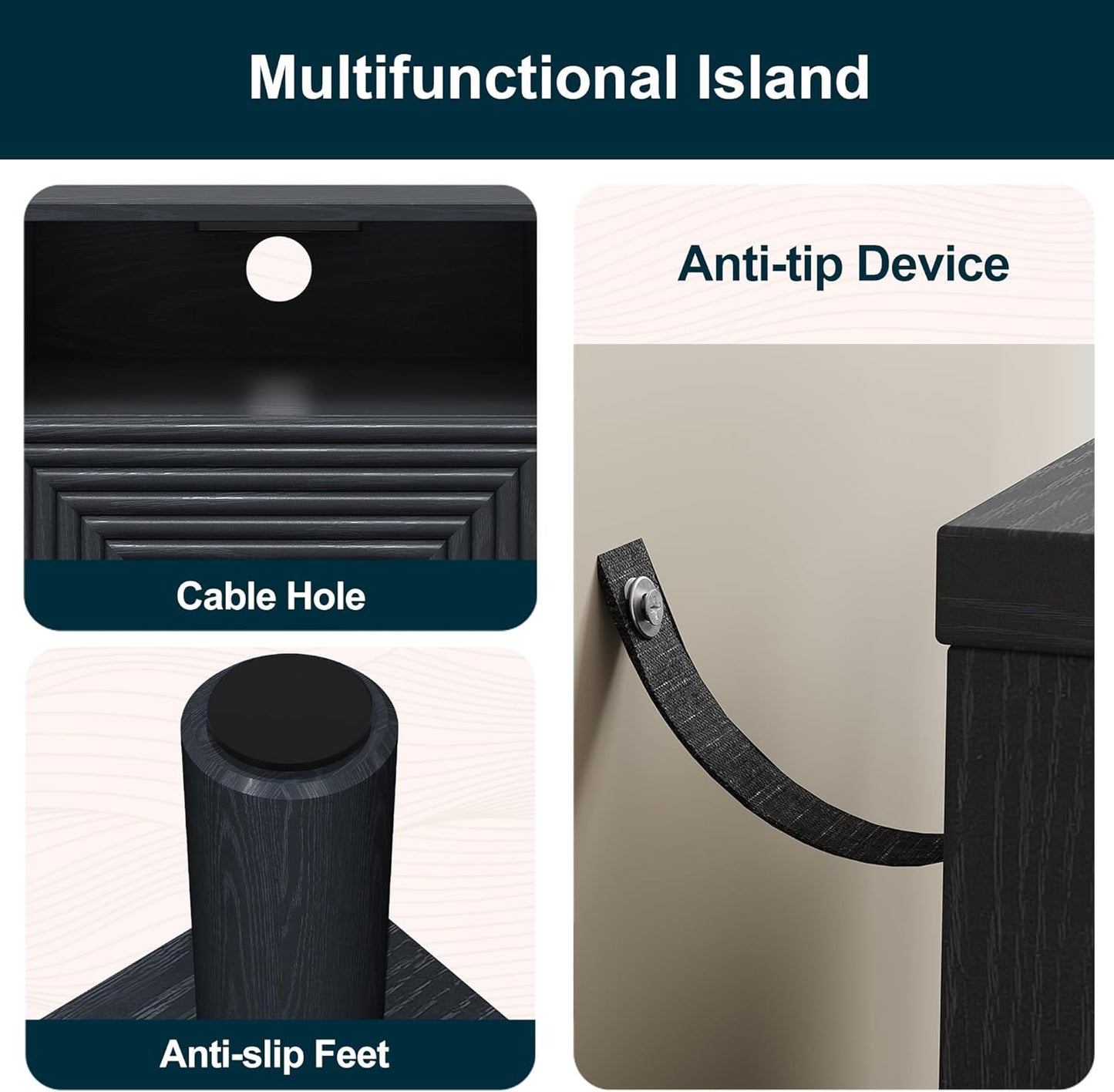 Nightstand Set of 2, Modern Side Table with Charging Station, Accent End Table with Solid Wood Legs, Bedside Table for Bedroom, Entryway, Black