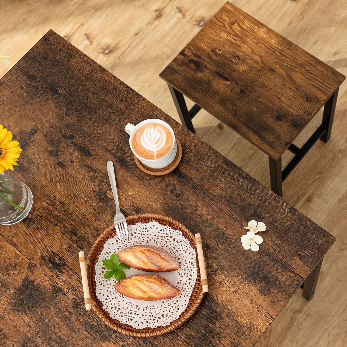 3-Piece Industrial Dining Table Set, Kitchen Table, Space Saving Dinette for Kitchen, Dining Room, Small Space, Breakfast Nook, Living Room, Party, Rustic Brown and Black BF75CZ01G1