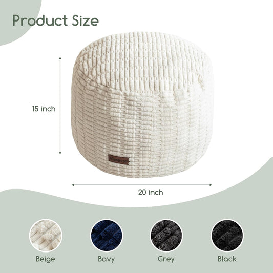 Pouf Ottoman Stuffed round Modern Foam Filled Foot Rest Poufs for Living Room Chair Decorative 20 X 15 Inches Boho Relax Stool for Wedding Christmas Party, Beige