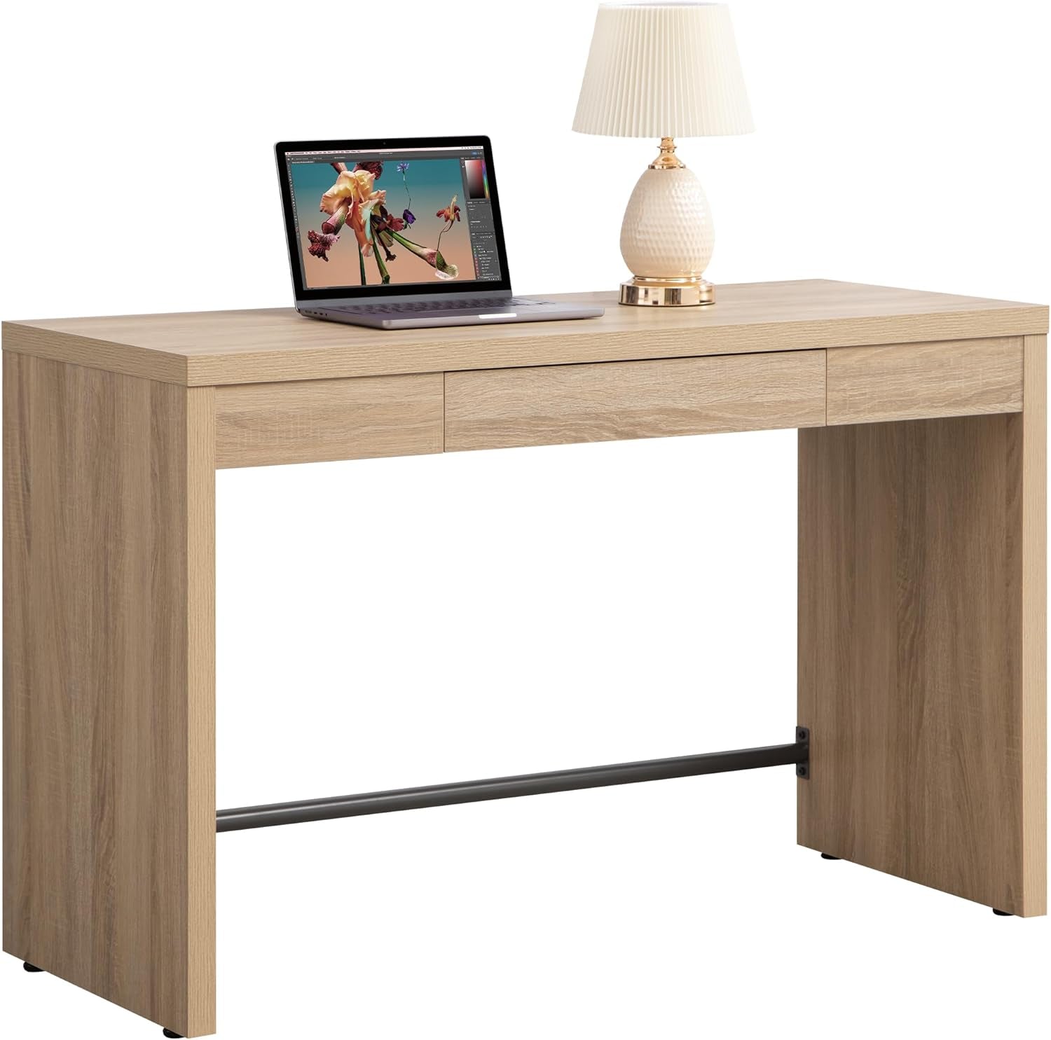 Computer Desk Writing Table - 47-Inch Wooden Study Desk for Bedroom, Farmhouse Home Office Desk with Drawer, Boho Makeup Vanity Table for Dormitory (Reclaimed Light Oak, 1 Piece)