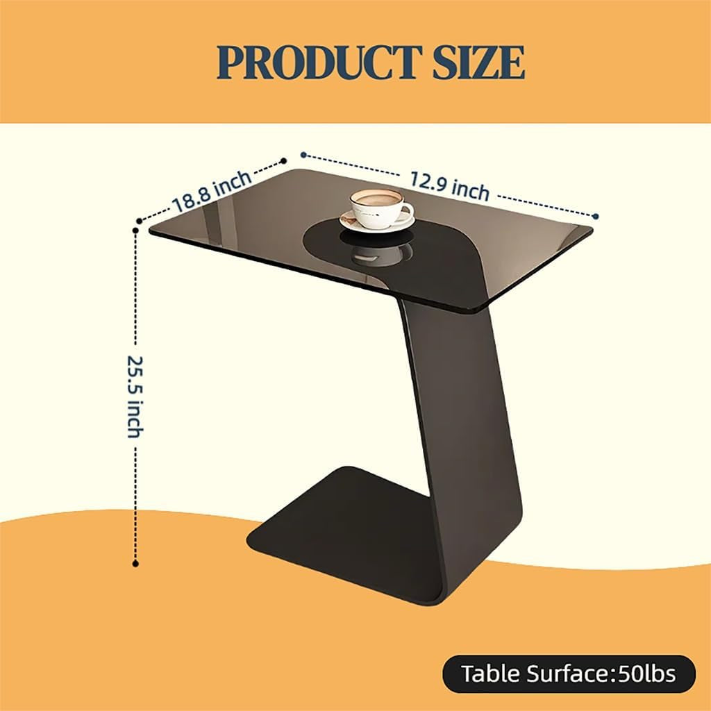 C Shaped End Table, Black Metal Frame Couch Side Table, Space Saving Coffee Table, Side Desk Suitable for Living Room, Bedroom, Bedside, Small Space(48 * 33 * 65Cm)