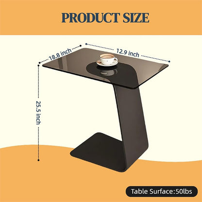 C Shaped End Table, Black Metal Frame Couch Side Table, Space Saving Coffee Table, Side Desk Suitable for Living Room, Bedroom, Bedside, Small Space(48 * 33 * 65Cm)