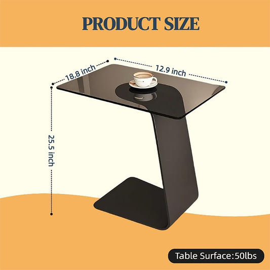 C Shaped End Table, Black Metal Frame Couch Side Table, Space Saving Coffee Table, Side Desk Suitable for Living Room, Bedroom, Bedside, Small Space(48 * 33 * 65Cm)