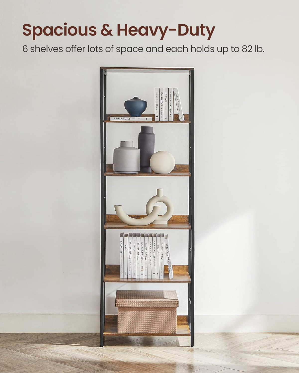 6-Tier Bookshelf, Bookcase for Office, 11.8 X 23.6 X 70.1 Inches, Shelving Unit, with Back Panels, Industrial Style, for Living Room, Study, Home Office, Rustic Brown and Black ULLS118B01