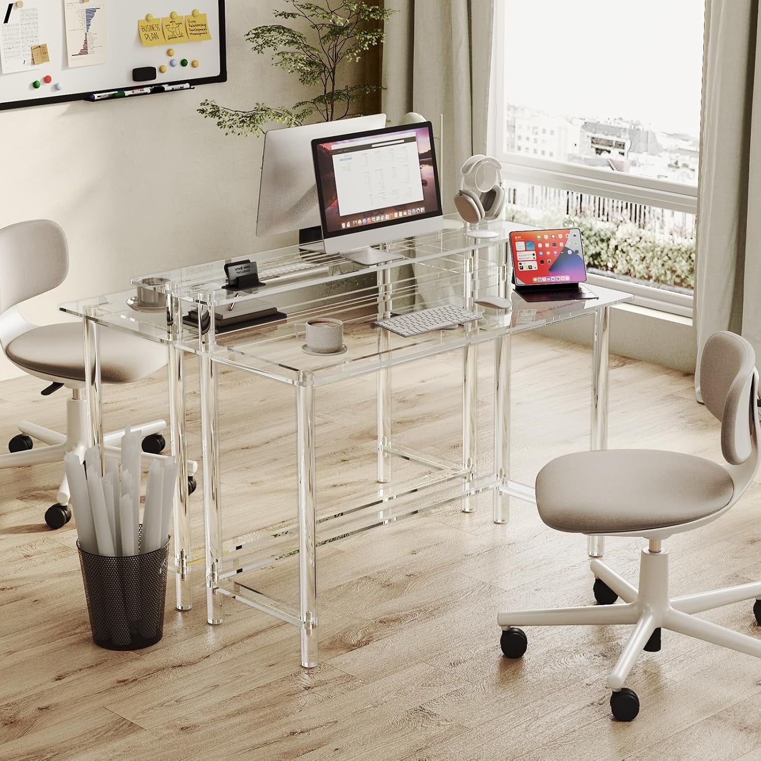 Acrylic Desk - 47.2" L X 19.7'' W X 34.5" H - Modern Home Office Desk with Monitor Stand - Clear Desk Computer Desk Writing Table for Office, Living Room, Bedroom
