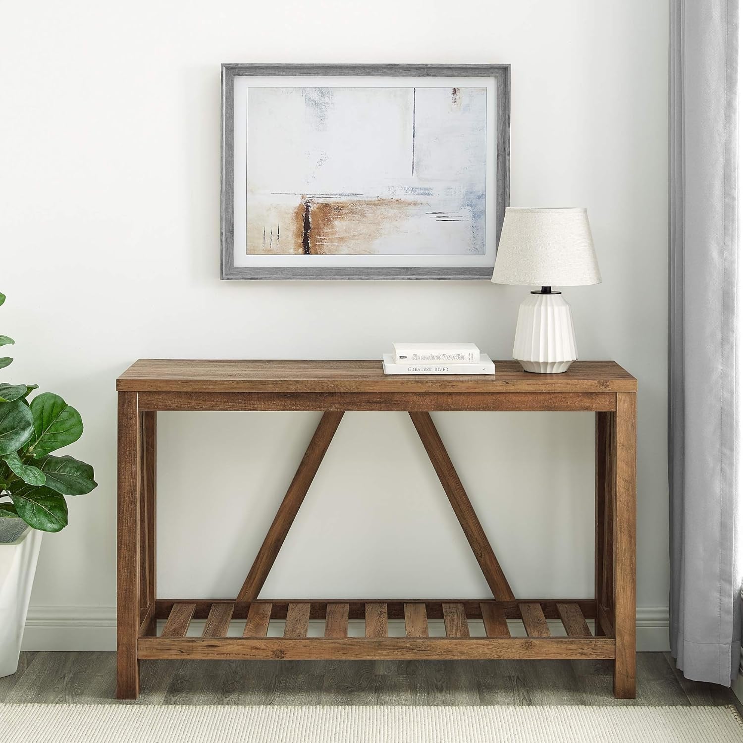 Modern Farmhouse Accent Entryway Table Entry Table Living Room End Table, 52 Inch, Rustic Oak
