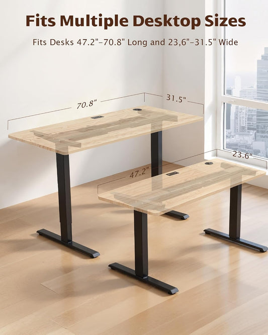 Dual Motor Electric Adjustable Standing for up to 70.8”X31.5” Table Tops, 225 Lbs Weight Capacity, Computer Desk for Home and Office (Black Frame Only)