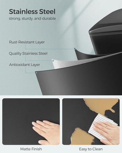 Slim Trash Can, 13-Gallon (50 L) Garbage Can for Narrow Spaces with Soft-Close Lid, Inner Bucket, and Step-On Pedal, Stainless Steel, 15 Trash Bags Included, Black ULTB510B48
