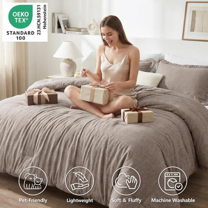 King Size Comforter Set 3 Pieces, Heathered Khaki Soft Luxury King Bedding Sets, Breathable Lightweight down Alternative Comforter with 2 Pillow Shams, All Season Bed Set Gift for Home