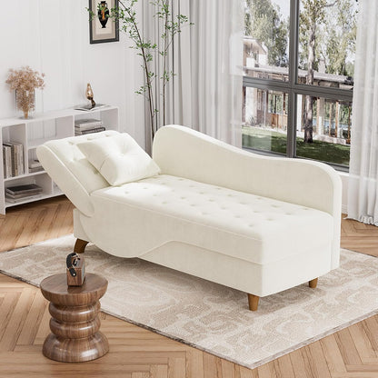 Chaise Lounge Chair Indoor with Storage, Adjustable Backrest Recling Reading Chair Sleeper Sofa Bed with Pillow, 3 in 1 Velvet Futon Lounge Chair for Living Room Bedroom, Beige White