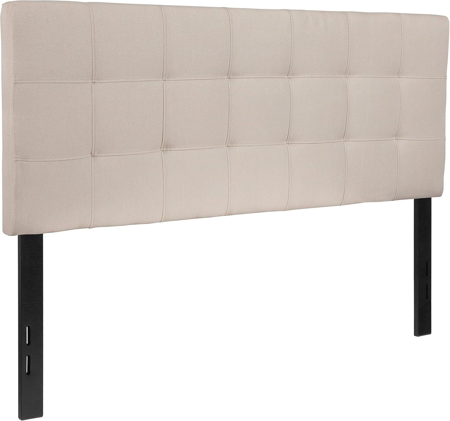 Bedford Box Stitch Tufted Upholstered Full Size Headboard in Beige Fabric