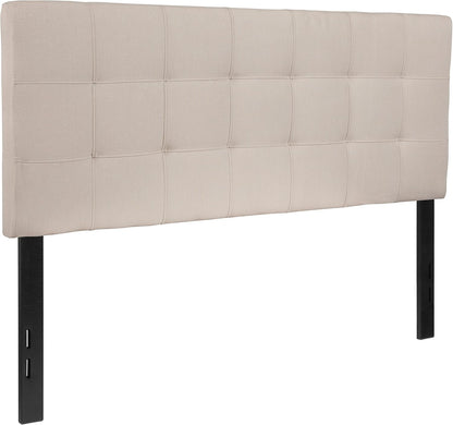 Bedford Box Stitch Tufted Upholstered Full Size Headboard in Beige Fabric
