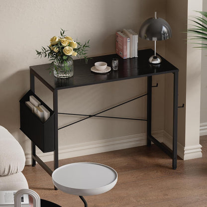 32 Inch Computer Desk for Small Spaces with Storage Bag, Home Office Work Desk with Headphone Hook, Small Office Desk Study Writing Table