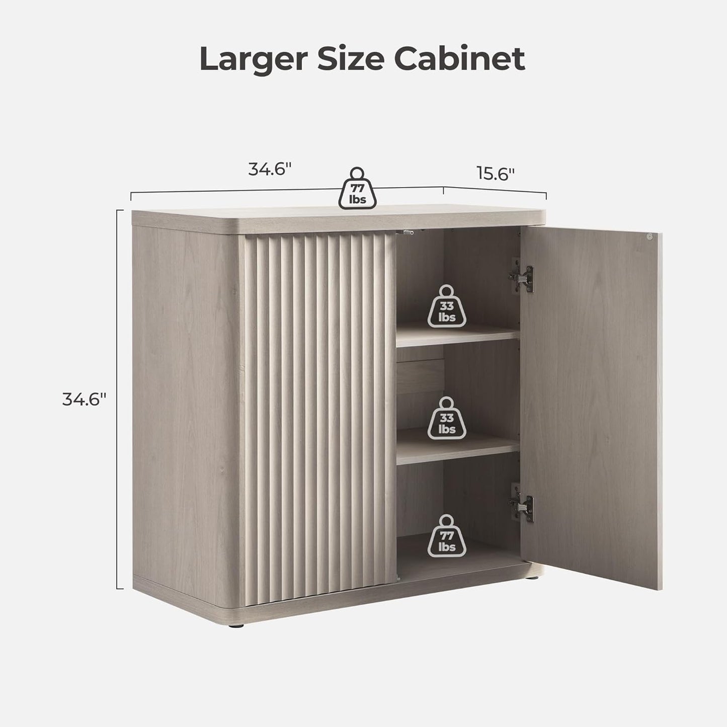 Buffet Cabinet with Storage Sideboard Accent Modern Credenza with Doors & Shelves Fluted 34.6" Tall Media Console Mid Century Coffee Bar Table for Living Room Kitchen Dining Room Hallway