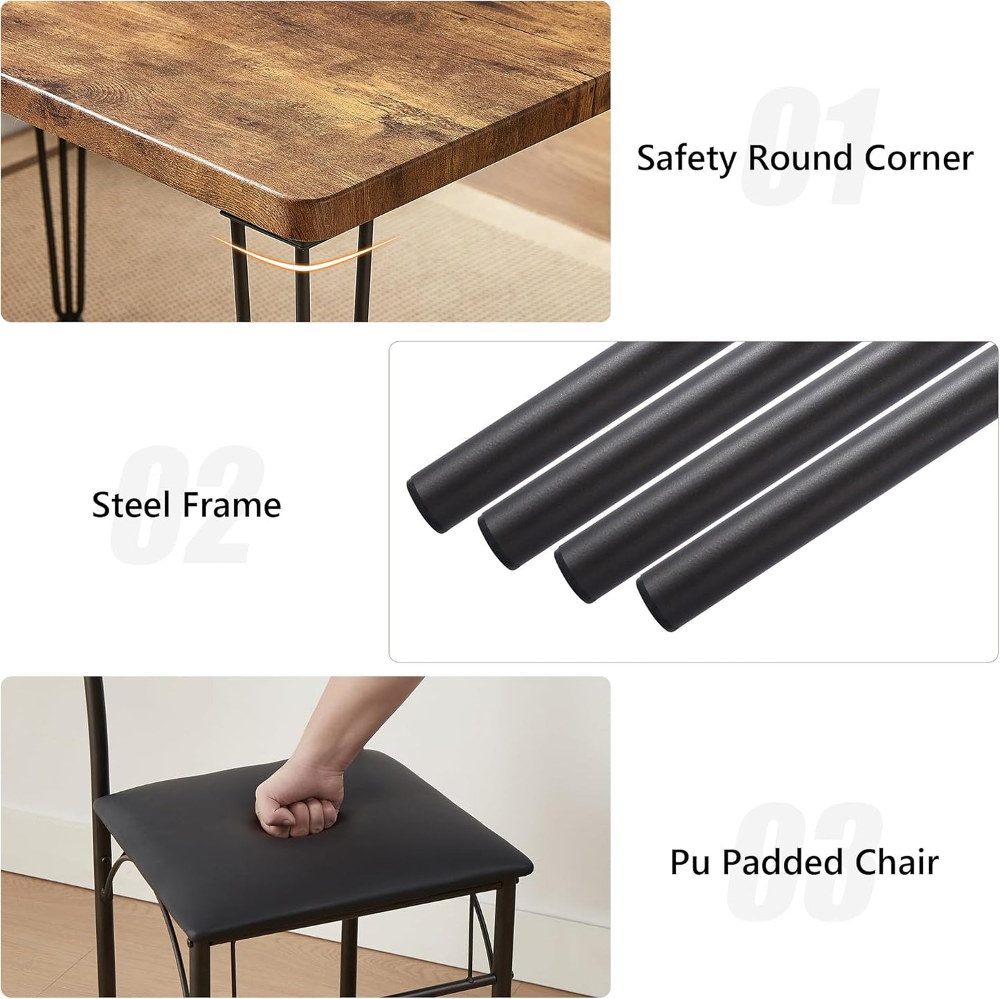 Kitchen Dining Room Table Set with 4 Chairs for Small Space, Apartment,Metal Steel Frame