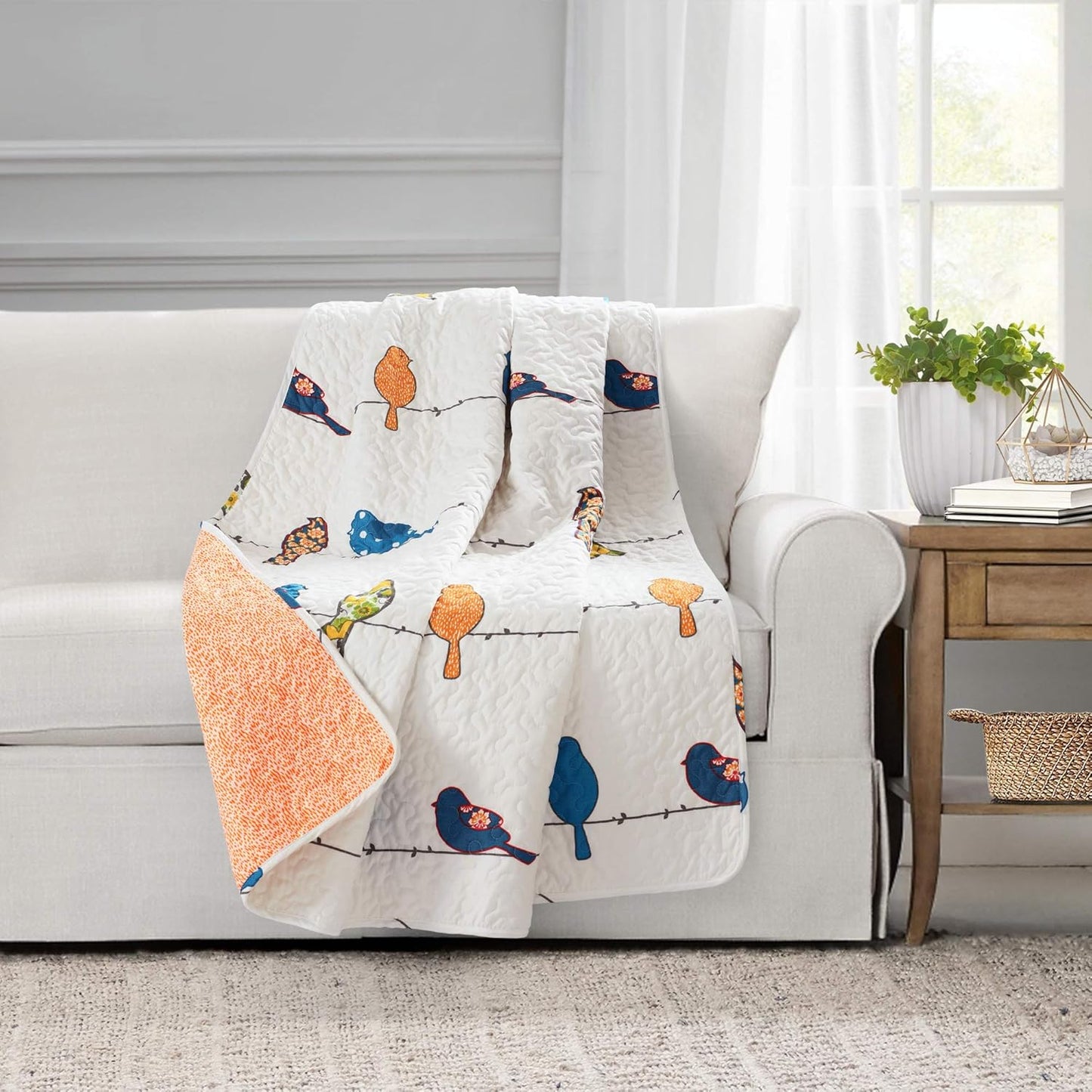 Rowley Birds Reversible Throw Blanket, 50" W X 60" L, Multi - Throw Blankets for Bed - Couch Blanket - Farmhouse Throw Blanket for Couch