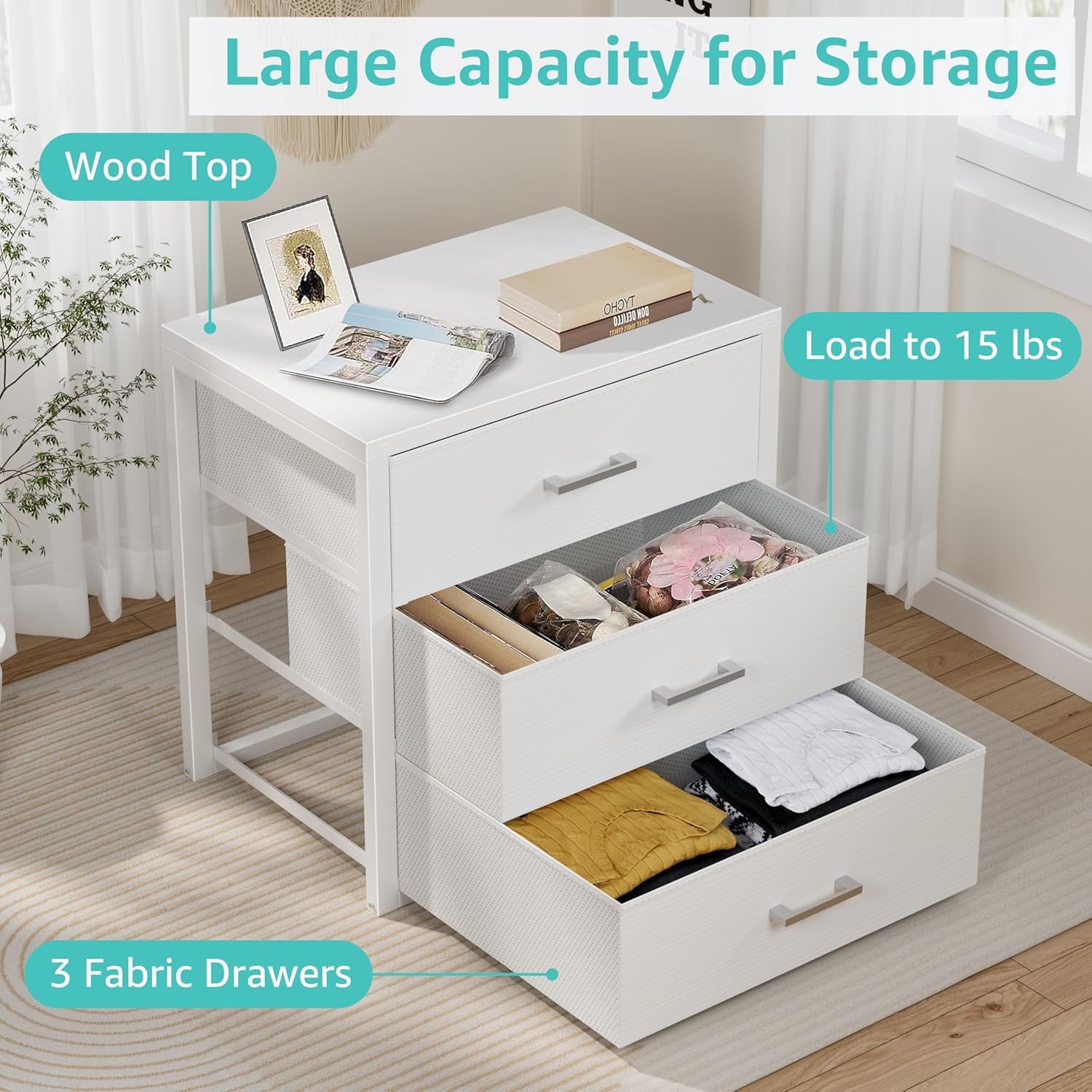 Closet Drawers White 3 Drawer Dresser for Closet Organizers and Storage Bedroom Dorm Modern