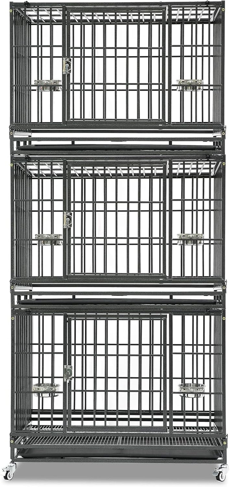 Three Tiers 37 Inch Dog Crate, Escape Proof Dog Cage Kennel Indoor with Top Access and Lockable Wheels, Removable Tray, Heavy Duty Dog Crates for Medium/Small Dogs