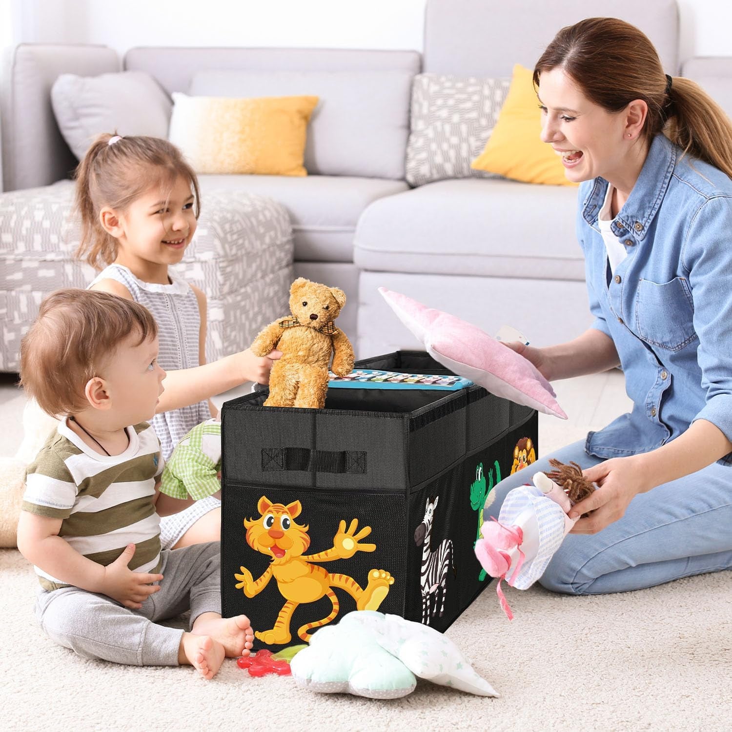 Extra Large Toy Box, Collapsible Sturdy Toy Storage Organizer with Lids, Dinosaur Storage Box for Boys Girls, 42"X16"X14" Kids Bin Chest Baskets for Living Room, Playroom, Bedroom, Nursery, Black