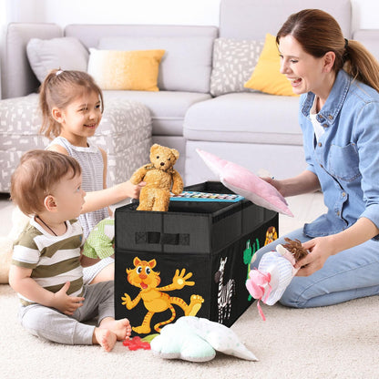 Extra Large Toy Box, Collapsible Sturdy Toy Storage Organizer with Lids, Dinosaur Storage Box for Boys Girls, 42"X16"X14" Kids Bin Chest Baskets for Living Room, Playroom, Bedroom, Nursery, Black