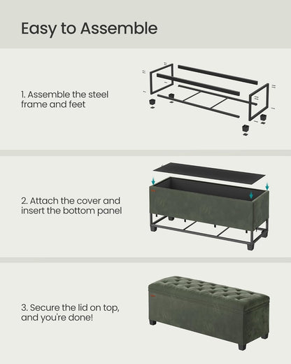 Velvet Storage Ottoman Bench, Foot Rest with Legs, 15.7 X 43 X 15.7 Inches, End of Bed Bench, Storage Chest, Load up to 660 Lb, for Living Room, Bedroom, Entryway, Forest Green ULSF089C01