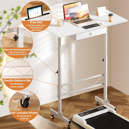 Small Standing Desk Adjustable Height Small Computer Desk Mobile Portable Rolling Laptop Table with Wheels 32" Computer Workstation Sit Stand Desks Portable Standing Table Treadmill Desks