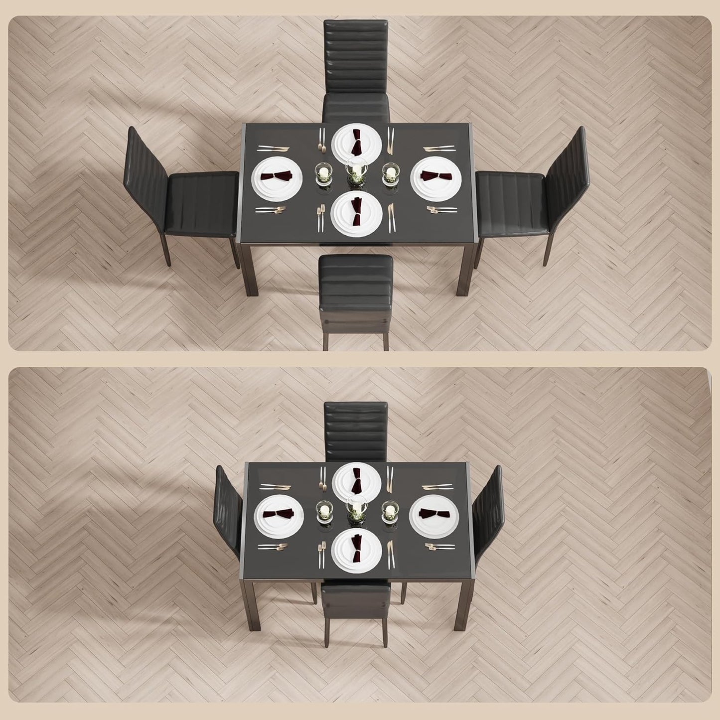Kitchen Dining Table Set for 4, Tempered Glass 5 Piece Table and Chairs Set Modern for Home, Kitchen, Living Room, Dining Room (Black)
