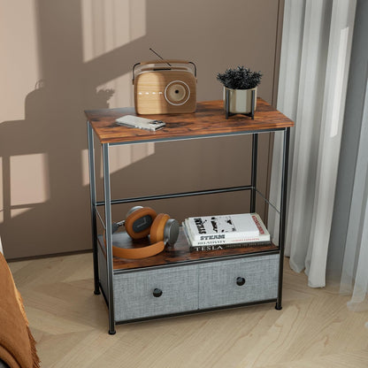 Record Player Stand with Vinyl Storage, 2-Tier Record Shelf Table with Fabric Drawer, Holds up to 110 Vinyl Records, Record Player Table for Turntable and Albums, 23.62"D × 11.81" W× 25.59"H
