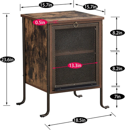 Side/End Table with Pull-Out Tray and 2 Tier Storage Shelf for Small Spaces/Chairside/Bedside Bedroom, Nightstand Steel Frame, Rustic Brown