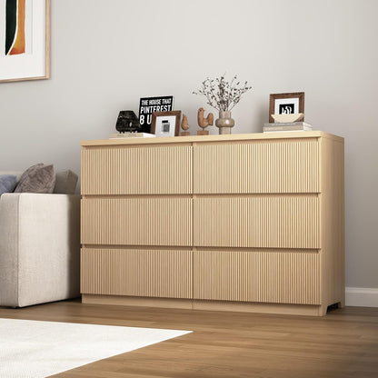 Fluted Dresser for Bedroom,48'' Modern 6 Drawer Dresser with Deep Drawer,Wide Storage Chest of Drawer,Wood Bedroom Storage Organizer Furniture for Living Room,Hallway,Closet