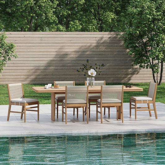 Kayden Outdoor Dining Chair with Cushion, Porch Chair with Solid Wood Acacia Wood Frame, Foam Cushion and Woven Rope Backrest, Set of 6