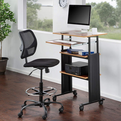 1929CY MUV Mobile Stand-Up Height-Adjustable Desk,Keyboard Storage, Steel Frame Construction, Durable Melamine Laminate Work Surface, 4 Wheels, Narrow Design