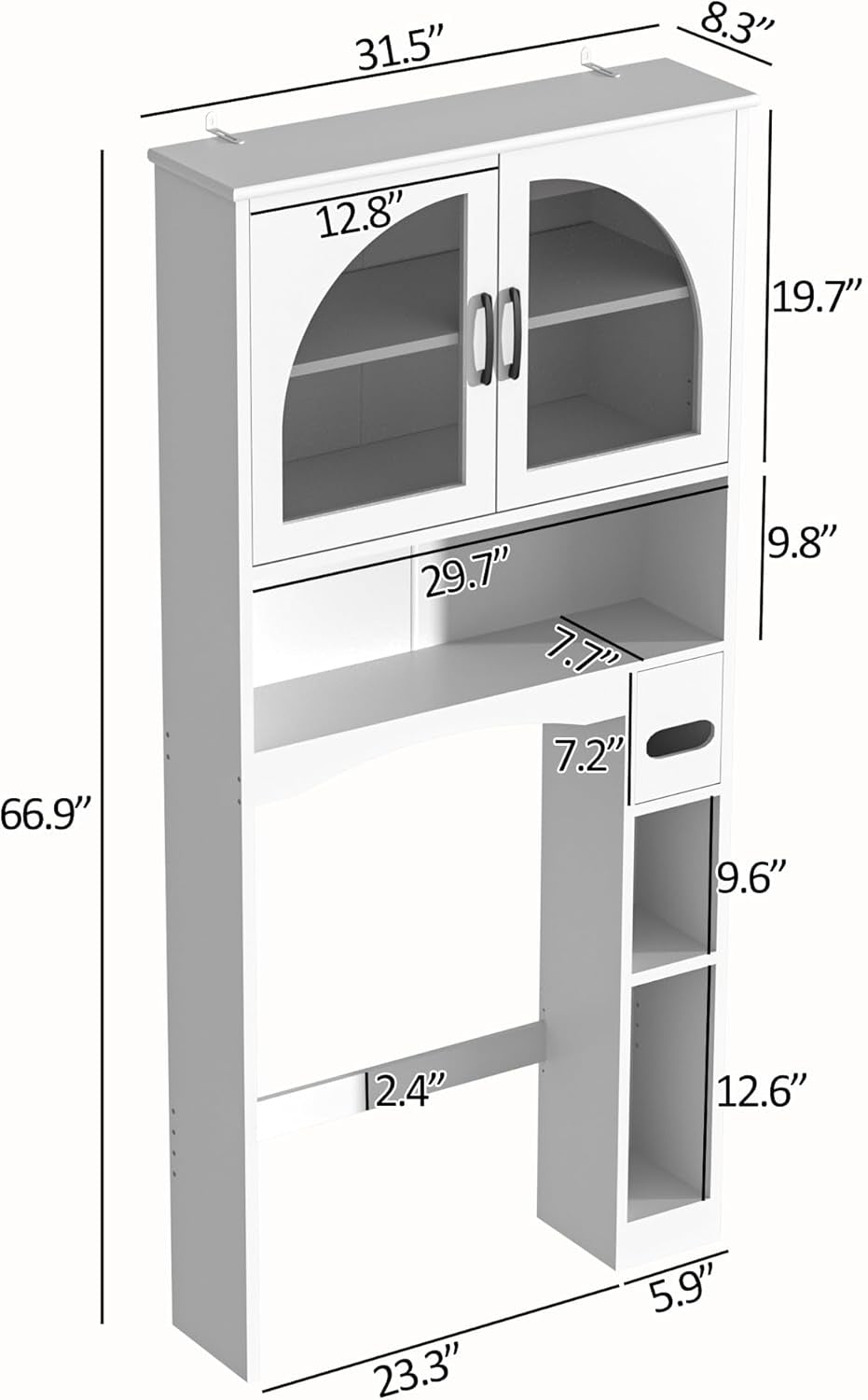 over the Toilet Storage Cabinet, over Toilet Bathroom Organizers with Adjustable Shelf and Glass Doors, Bathroom Space Saver above Washer with Anti-Tip Device, White