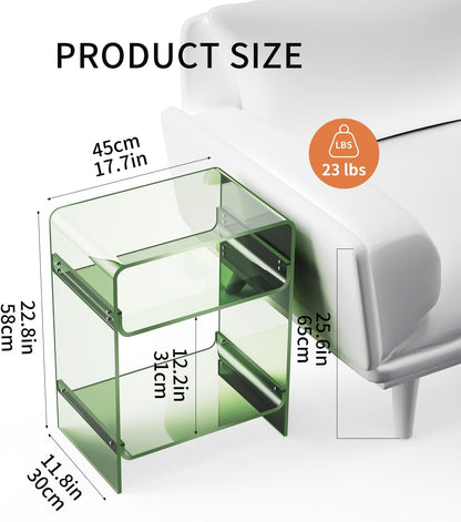 Acrylic Record Player Table with Storage Shelf, Clear Side Table Nightstand (Green, Large)