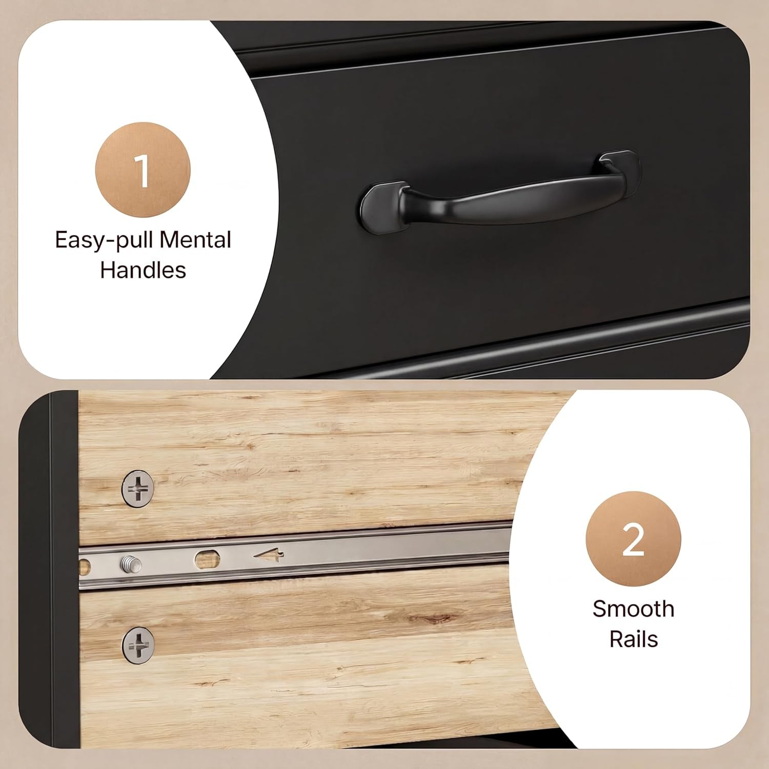 6 Drawer Dresser for Bedroom，47'' Larger Chest of Drawers with Mental Handle for Kids Room, Black Dresser with 6 Storage Drawers for Living Room, Entryway and Hallway, Black