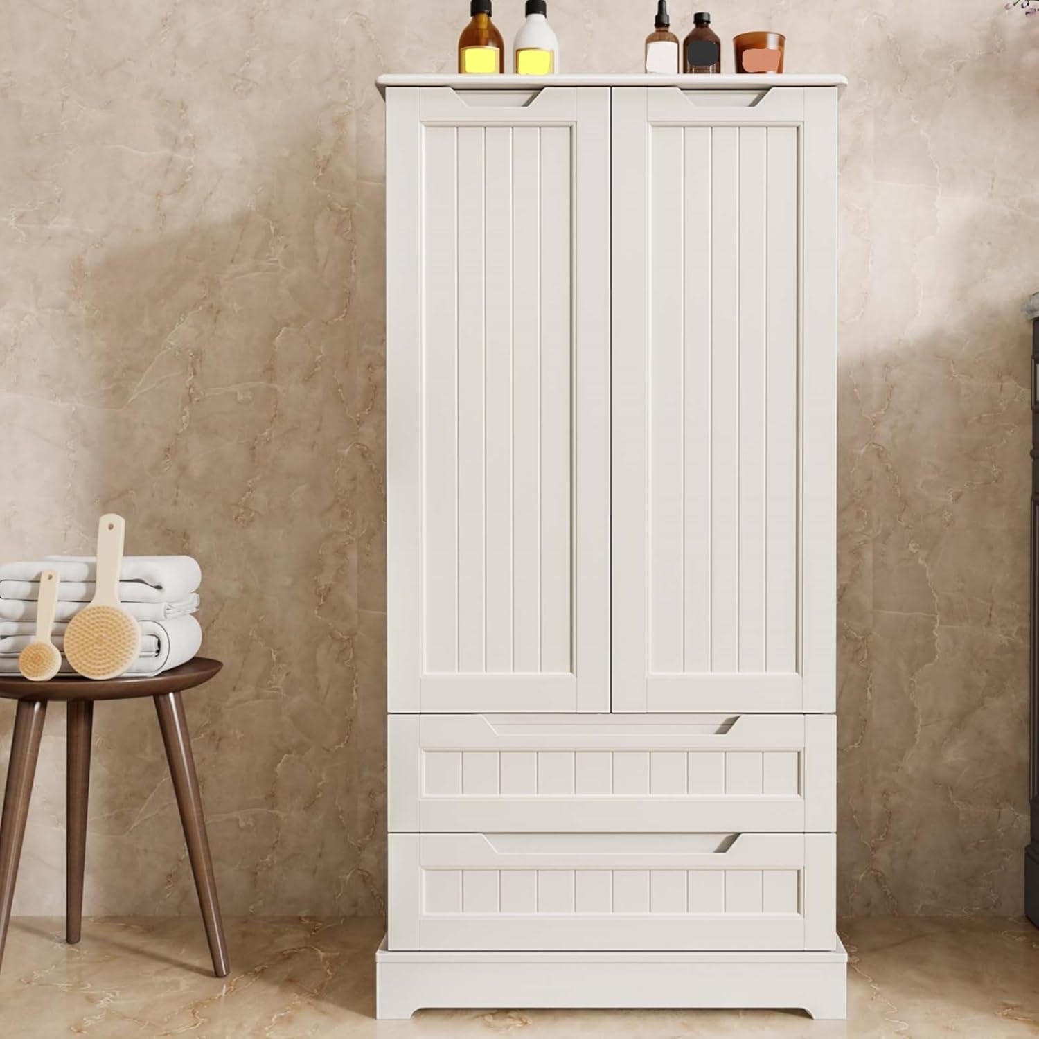 Kitchen Pantry Storage Cabinet with Drawers Freestanding Bathroom Storage Cabinets with Doors and Shelves, 47" Small Food Pantry Cabinet for Dining Room Craft Room, White