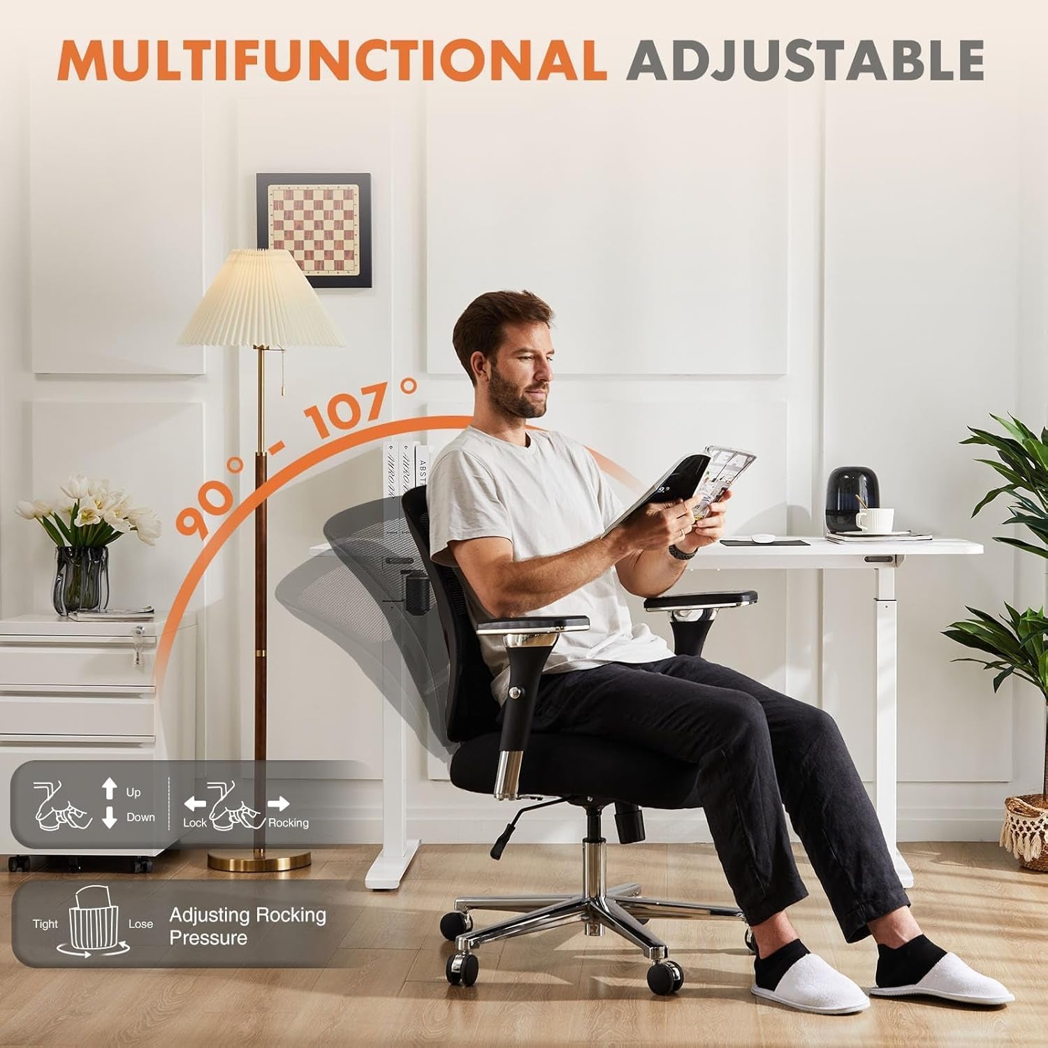 Big and Tall Office Desk Chair with Lumbar Support, 500Lbs Heavy Duty Mesh Ergonomic Computer Chair with 4D Armrest and Wide Comfy Seat, Wheels for Adult