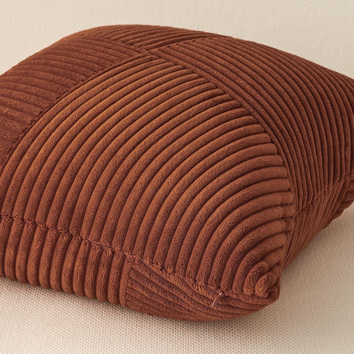 Set of 2 Decorative Terracotta Throw Pillow Covers 18X18 Inch for Couch Sofa Bed, Farmhouse Boho Rustic Home Decor,Soft Corduroy Windmill Textured Striped Patchwork Cushion Cases