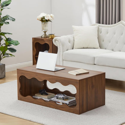 Coffee Tables for Living Room, 39" Small Rectangle Wood Coffee Table with Storage, Modern Minimalist Center Table for Small Spaces, Unique Cocktail Tea Middle Tables for Home Office, Bedroom