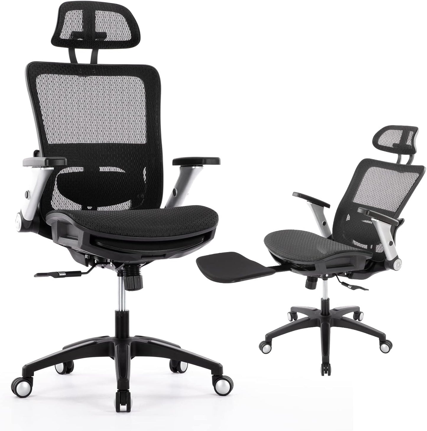 Ergonomic Mesh Office Chair with Footrest, High Back Computer Executive Desk Chair with Headrest and 4D Flip-Up Armrests, Adjustable Tilt Lock and Lumbar Support-Black