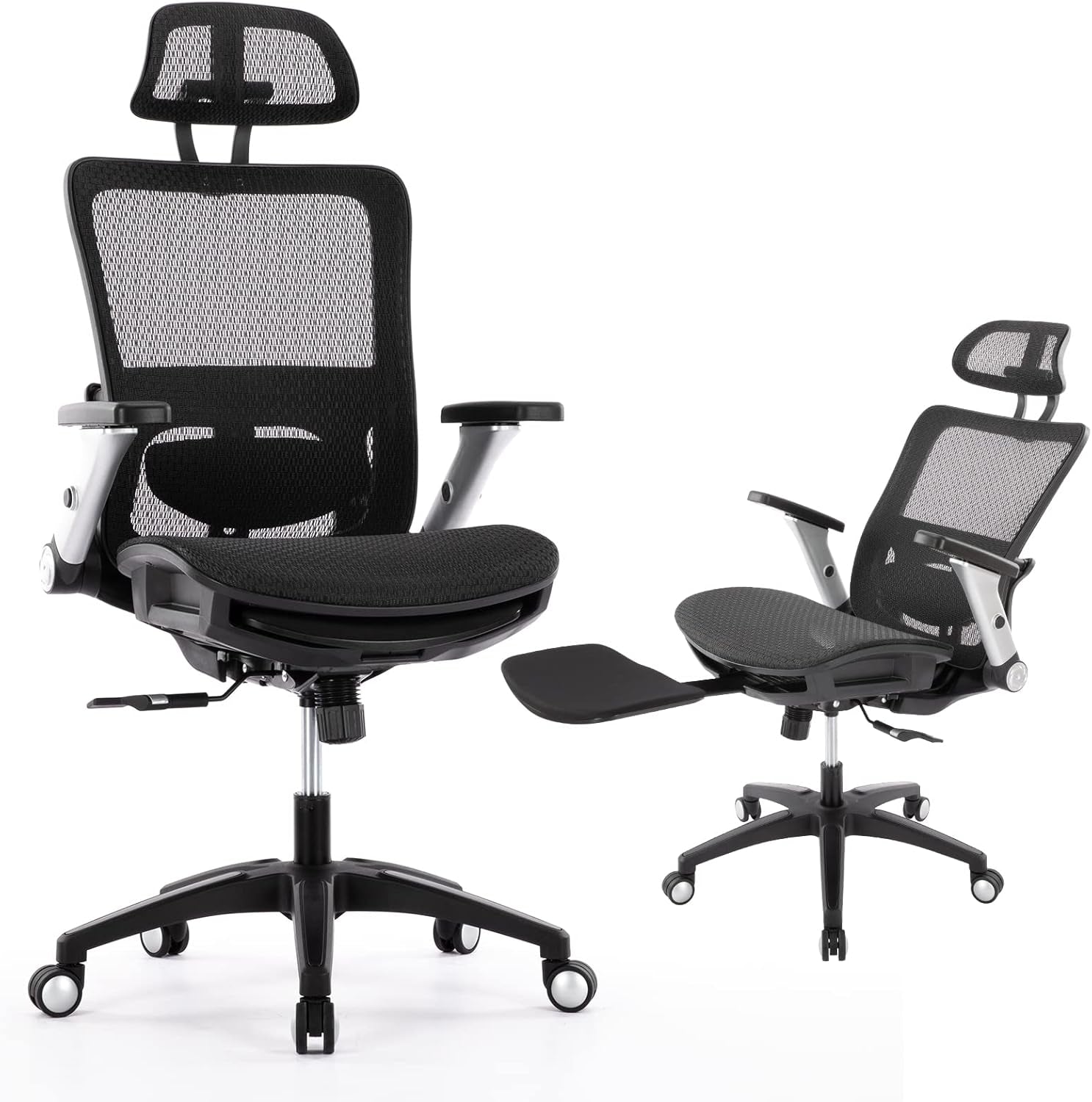 Ergonomic Mesh Office Chair with Footrest, High Back Computer Executive Desk Chair with Headrest and 4D Flip-Up Armrests, Adjustable Tilt Lock and Lumbar Support-Black